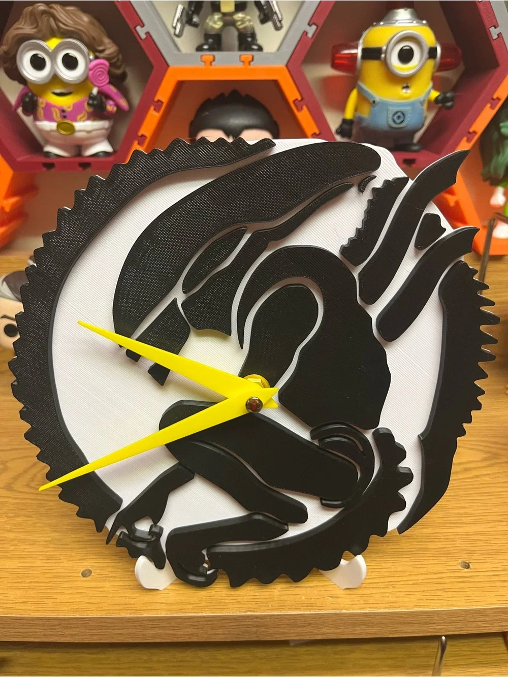 Black & White Alien Silhouette Wall Clock with Yellow Hands